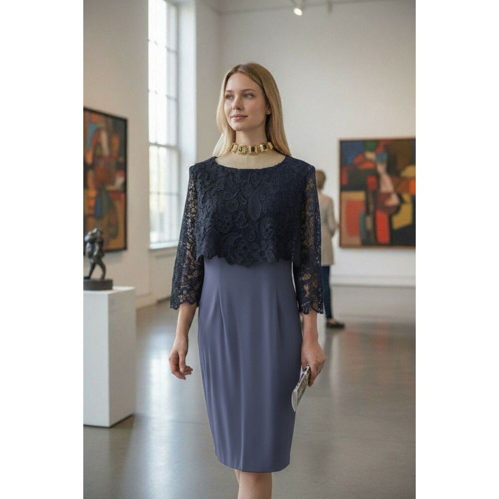 Size 10 Monroe and Main Blue Formal Wedding Church Perfect Coverage Midi Dress